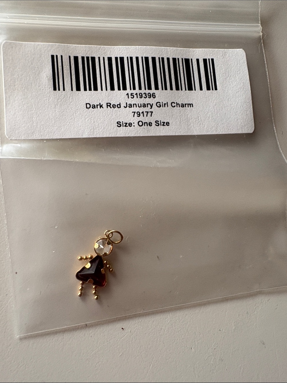 Dark Red January Girl Birthstone Charm - Gold Tone